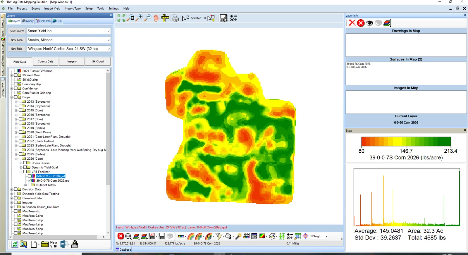 GIS software showing a finished variable-rate corn topdress fertilizer layer